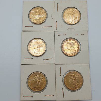 LOT DE SIX PIECES DE 10 DOLLARS en or 1893/1879/1901/1881/1897/1879

Sous...