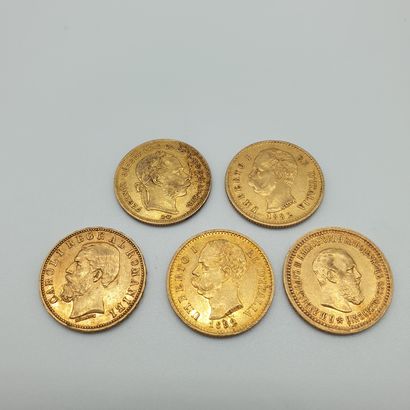 Lot de deux pièces de 20 lires or Umberto...