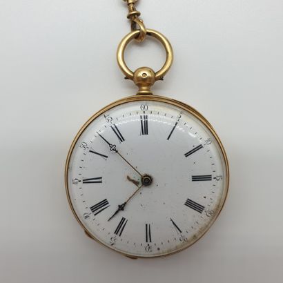 MONTRE de gousset en or jaune 750° accompagnée...