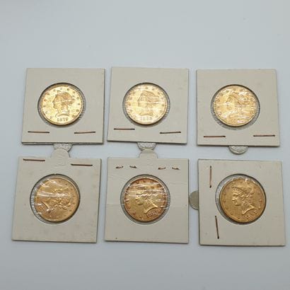 LOT DE SIX PIECES DE 10 DOLLARS en or 1893/1879/1901/1881/1897/1879

Sous...