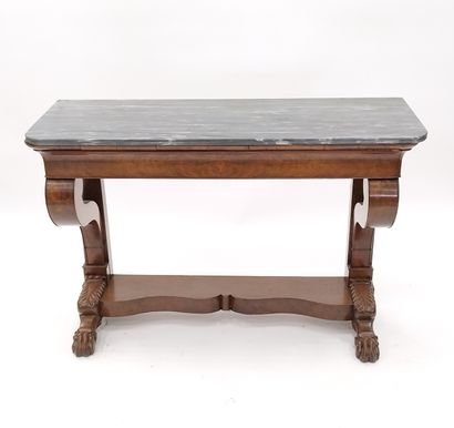 CONSOLE EN ACAJOU et placage d'acajou ouvrant...