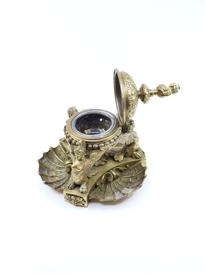 IMPORTANT GILDED BRONZE ENCRIBER, carved...
