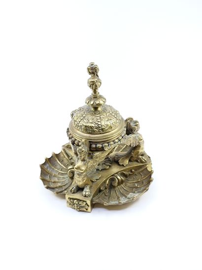 IMPORTANT GILDED BRONZE ENCRIBER, carved...