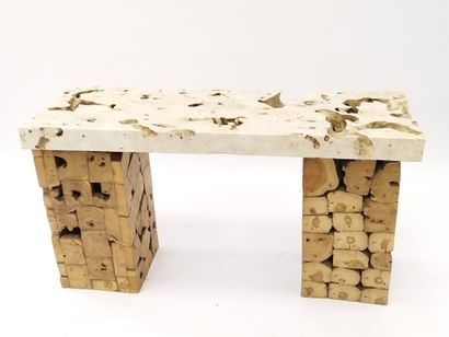 Rectangular bench composed of two square...