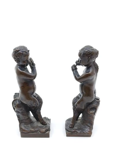 PAIR OF BRONZE with brown patina representing...
