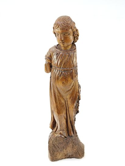 JESUS CHILD in carved wood standing on a...