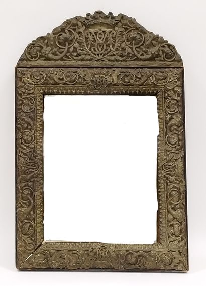 MIRROR with glazing in wood and metal stamped...