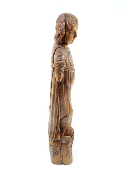 JESUS CHILD in carved wood standing on a...