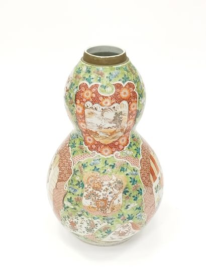 LARGE double gourd porcelain VASE with polychrome...