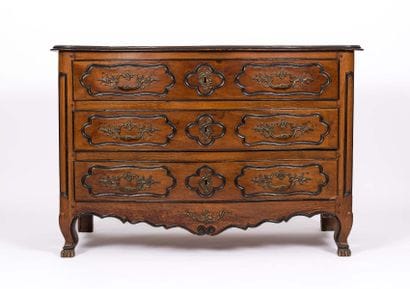 Walnut TOMBED COMMODE in the Louis XV style...