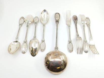 Partie de ménagère de couvert en argent de...