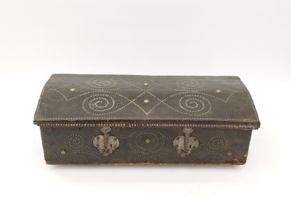 Studded leather chest, pine wood interior,...