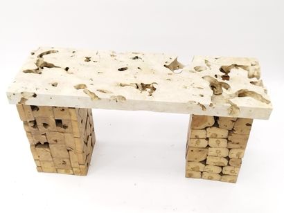 Rectangular bench composed of two square...