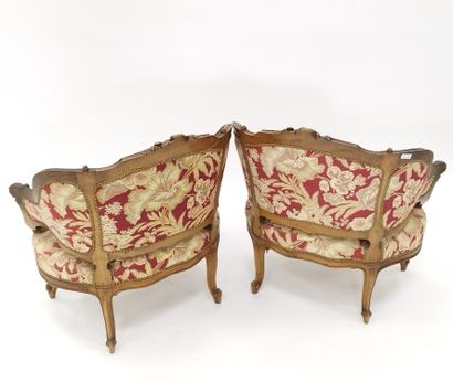 Pair of walnut gondola shepherd's chairs,...