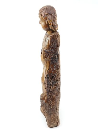 JESUS CHILD in carved wood standing on a...