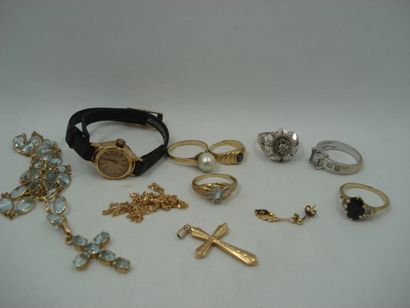 6 Bagues Or 18kt,pierres et perle 18,78 g...