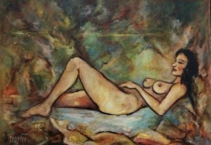 SEMPERE Flavien (1936-2022) 
Nue allongée
huile...