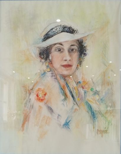 SEMPERE Flavien (1936-2022) 
Femme au chapeau
Pastel...