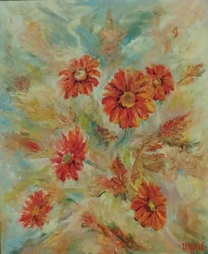 SEMPERE Flavien (1936-2022) 
Les gerberas
Huile...