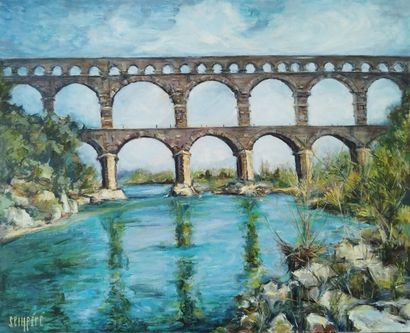 SEMPERE Flavien (1936-2022) 
Le pond du Gard
Huile...