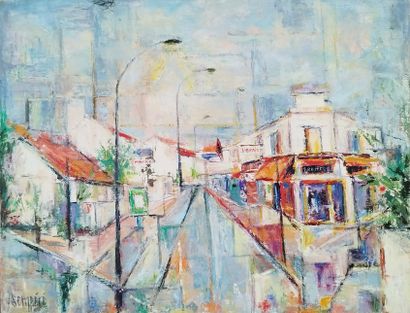SEMPERE Flavien (1936-2022) 
La rue 
Huile...