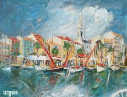 SEMPERE Flavien (1936-2022) 
Le port de Marseillan
Huile...
