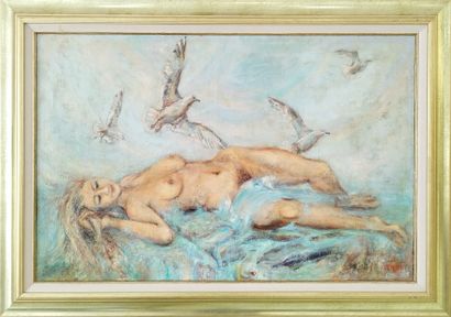 SEMPERE Flavien (1936-2022) 
Le nu aux mouettes
Huile...