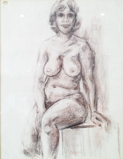 SEMPERE Flavien (1936-2022) 
Femme nue assise
Pastel...