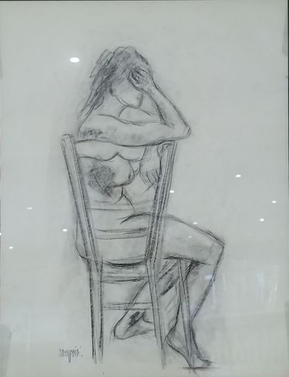 SEMPERE Flavien (1936-2022) 
Nu sur une chaise
Dessin...