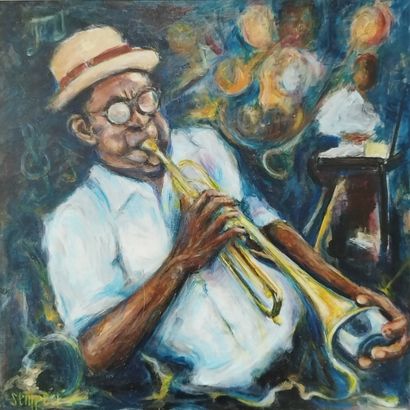 SEMPERE Flavien (1936-2022) 
Le trompetiste
Huile...