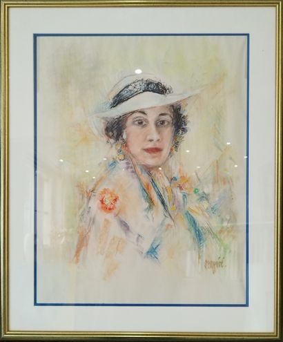 SEMPERE Flavien (1936-2022) 
Femme au chapeau
Pastel...