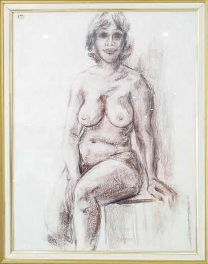 SEMPERE Flavien (1936-2022) 
Femme nue assise
Pastel...