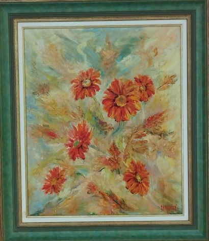 SEMPERE Flavien (1936-2022) 
Les gerberas
Huile...
