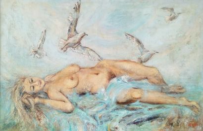 SEMPERE Flavien (1936-2022) 
Le nu aux mouettes
Huile...