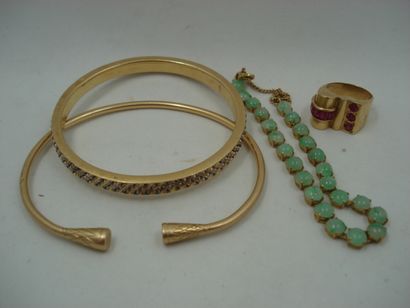 1 Bracelet jonc Or jaune 18kt et pierres...