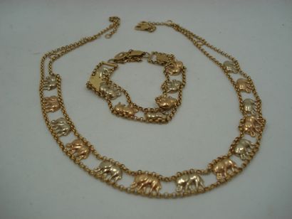 1 Bracelet Or 3 tons 18kt 9,46 g éléphants...