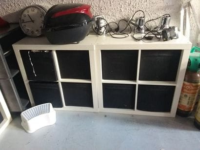 agencement 
7 étagères en stratifié 
bureau...