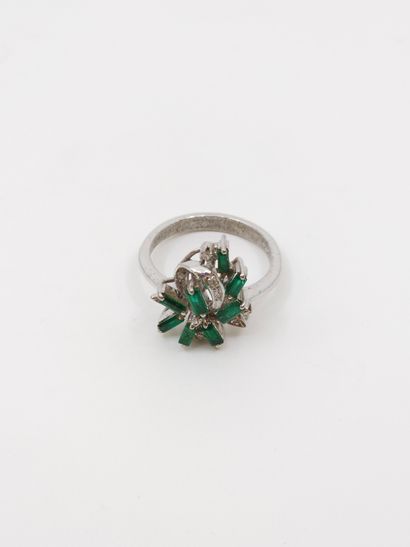 14kt gold ring set with diamonds and green...
