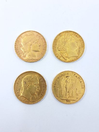LOT OF FOUR PIECES in gold including : 
Coin...