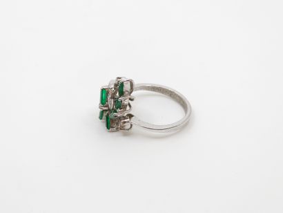 14kt gold ring set with diamonds and green...