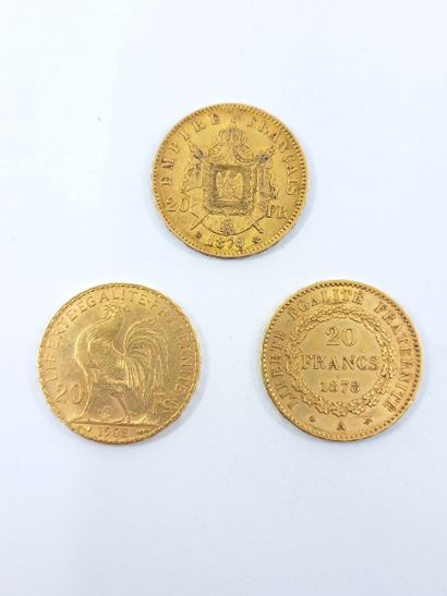 LOT OF THREE PIECES in gold including : 
Coin...