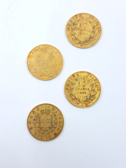 LOT OF FOUR GOLDEN PIECES including : 
Coin...