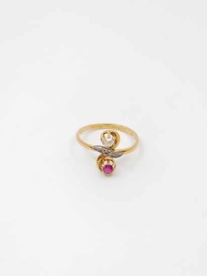 BAGUE toi et moi en or jaune 750°, ornée...