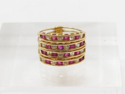 Yellow gold ring 750° four rows decorated...
