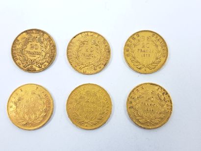 LOT OF SIX 20 francs gold coins
French Empire...