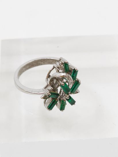 14kt gold ring set with diamonds and green...