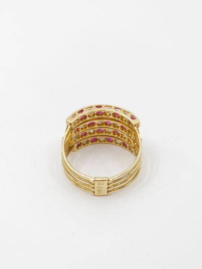 Yellow gold ring 750° four rows decorated...
