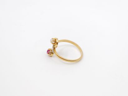 BAGUE toi et moi en or jaune 750°, ornée...