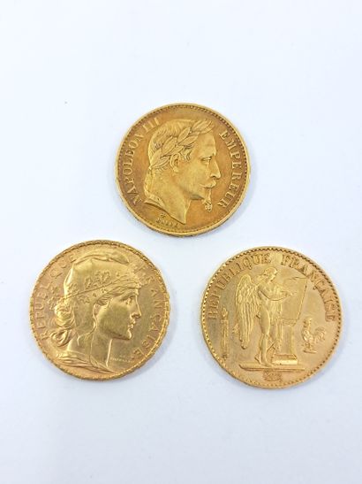 LOT OF THREE PIECES in gold including : 
Coin...