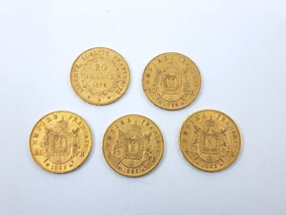 LOT OF FIVE 20 francs gold coins
Coin of...